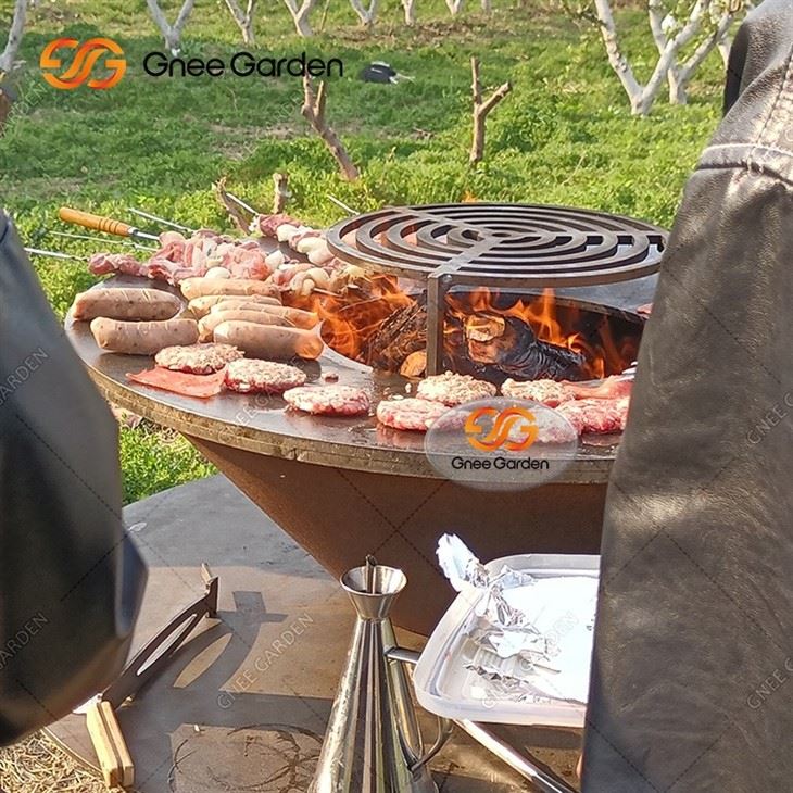 Corten Steel BBQ Grill With Woodstorage