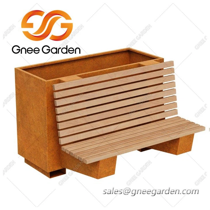 corten Steel garden bench with planters