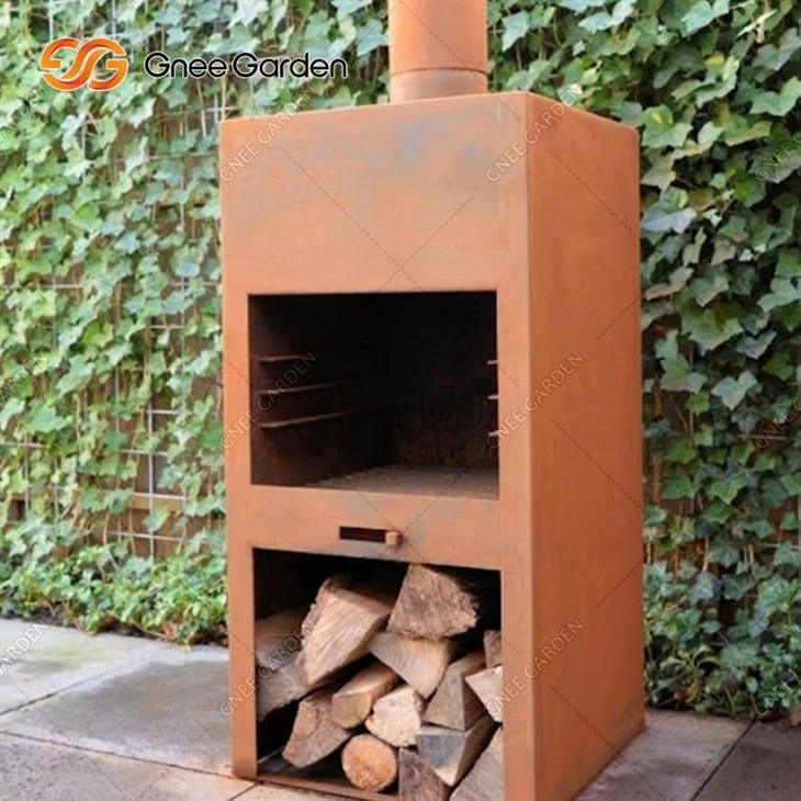 Corten Steel Outdoor Fireplace With Rust Surface