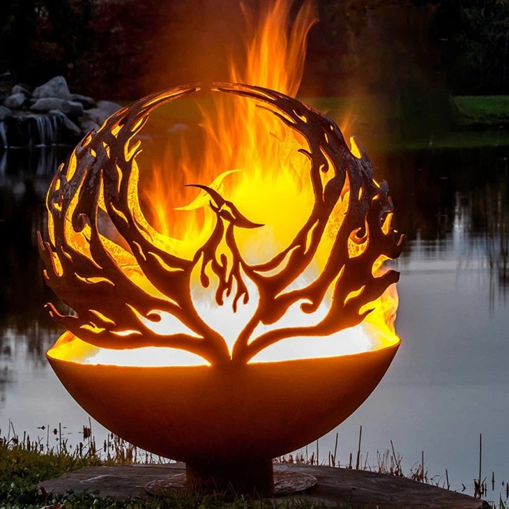 Outdoor Bonfire Fireplace Patio Camping Wood Burning Charcoal Corten Steel Round Hollowed Fire Pits Sphere