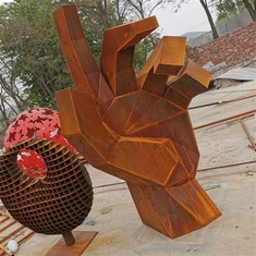 Sculture da giardino arrugginite moderne in acciaio corten naturale di grandi dimensioni per esterni