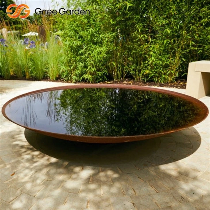 Corten steel outdoor custom round water bowl